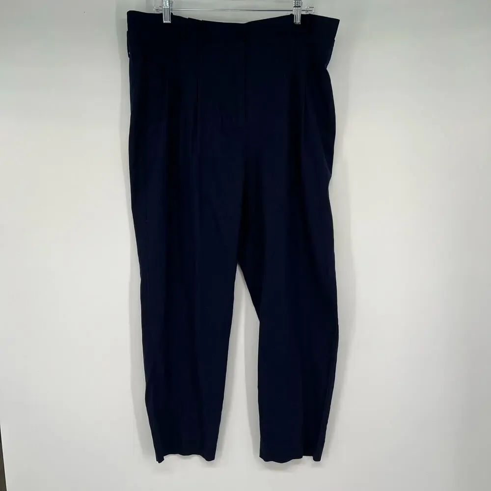 Boden St. Ives Hi-Rise Paperbag Pants Women's Sz 12L Navy Blue Ankle Linen Blend - Picture 2 of 9